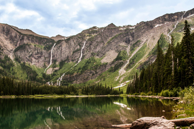 Photo: Floral Park Falls, Monument Falls &  Avalanche Basin Falls across Avalanche Lake, on a hike from lower Going to the Sun Road, on the east side of Glacier National Park, Montana