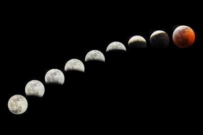 Photo Note Card: Collage of a Lunar Eclipse of a Super Blood Wolf Moon on January 20, 2019, taken from Lafayette, Colorado