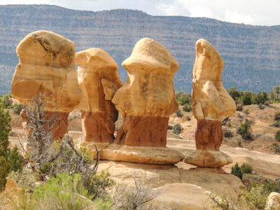 Photo Note Card: 
This photo of  Hoodoos, colored and uniquely shaped Enstrada Sandstone rock sculptures  at the Devil's Garden, at the Grand Staircase-Escalante National Monument, just off the Hole-in-the-Rock Road near Escalante, Utah. Nature, outdoor, wildlife and landscape scenes photographed by NaturesPix.