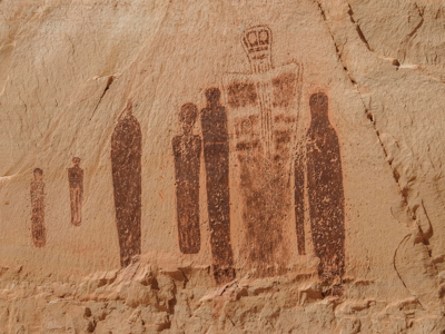 Photo: Holy Ghost Pictograph, a 5,000-8,000 year old Barrier style pictograph panel in the Great Gallery, taken in Horseshoe Canyon, Canyonlands National Park, Utah