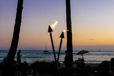 Photo Note Card: 
Tiki Torches as Sunset,  was taken at Waikiki Beach on the Island of Oahu, Hawaii