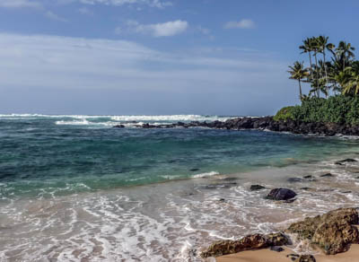 Photo Note Card: 
Surf and Blue Waters,  was taken on a beach on the north shore of  the  Island of  Oahu, Hawaii