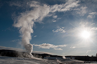 Photo Note Card: Old Faithful erupting at dawn, Yellowstone National Park, Wyoming