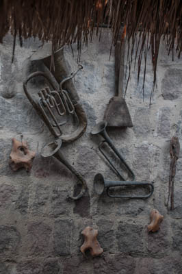 Photo Note Card: 
Ecuadoran Indigenous Musical Instruments art display, at the Inti-Nan Museum, at the point of highest altitude on the Equator, in San Antonio, north of Quito, Ecuador, South America