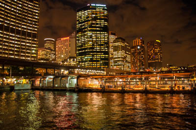 Photo Note Card: 
Reflections and the City Skyline at the Circular Quay at Night, Sydney Harbor, Sydney, New South Whales, Australia