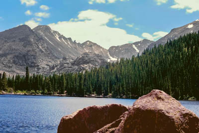 Photo Note Card: 
Longs Peak (14,259') and the Keyboard of the Winds,  was taken from Sprague Lake in  Rocky Mountain National Park, Colorado