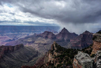 Photo Note Card: 
Storm Clouds descending into the Grand Canyon near Vishnu Temple, Cape Final trail on the North Rim  of Grand Canyon National Park, Arizona