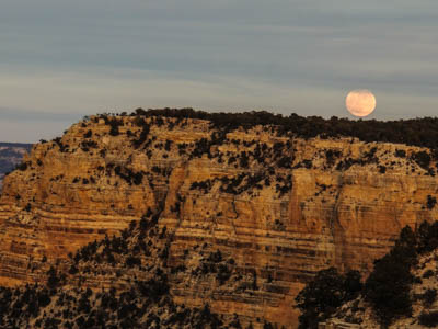 Photo Note Card: 
Moonrise  over Yaki Point at dusk, Grand Canyon Village on the South Rim of  Grand Canyon National Park in Arizona