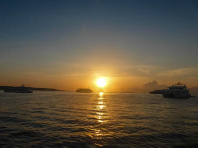 Photo Note Card: 
Sunrise from Puerto Ayora harbor, was taken from Santa Cruz (Indefatigable) Island, Galapagos Islands, Ecuador