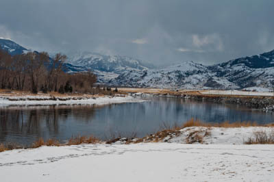 Photo Note Card: 
Yellowstone River during a light winter snowstorm, just outside of Yellowstone National Park, north of Gardner, Wyoming