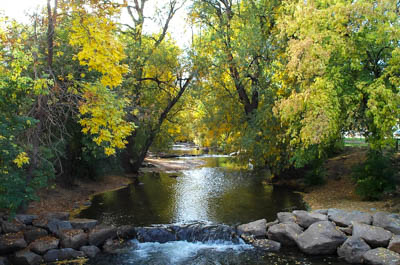Photo Note Card: 
Boulder Creek Tumbling through Early Fall Foliage, Boulder, Colorado