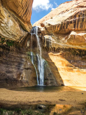 Photo Note Card: 
Lower Calf Creek Fall dropping over sandstone cliffs painted with desert varnish,  was taken on a hike in Lower Calf Recreation Area in the canyon country north of Escalante, Utah