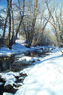Photo Note Card: 
Boulder Creek after a Snowstorm, taken  in late winter in Boulder, Colorado