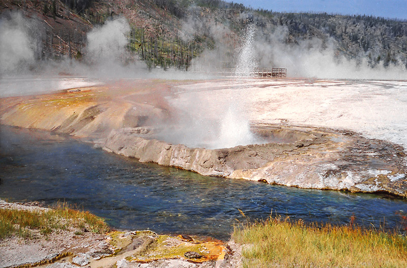 Photo Note Card: 
Cliff Geyser,  partially erupting, along Iron Spring Creek in the Black Sand Basin, Yellowstone National Park
