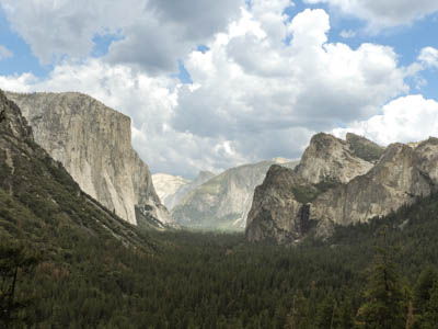 Photo Note Card: 
Yosemite Valley, showing El Capitan, Bridalveil Fall, Cathedral Spires and Half Dome, from the west entrance to the Valley, Yosemite National Park