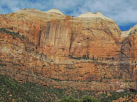 Photo Note Card: Desert varnish on sandstone walls in front of Twin Brothers, Zion National Park, Utah
